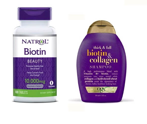 Combo mọc tóc Biotin 5000 mcg Fast Dissolve 100 viên của Mỹ và Dầu gội Biotin & Collagen OGX 385ml của Mỹ